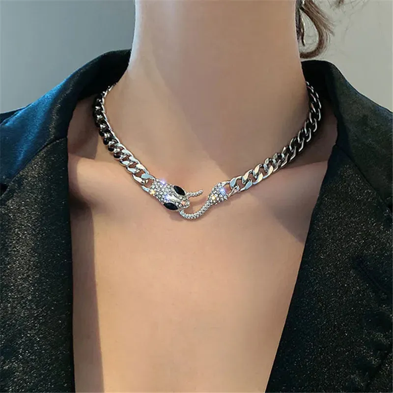 Cuban Gun Black Snake Necklace Hip Hop Rock Thick Chain Snake Necklace for Women Hyperbole Crystal Unusual Necklace PartyJewelry