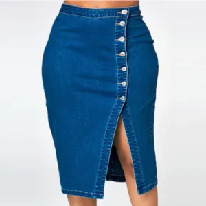 DEANWANGKT  Vintage Jeans Skirts Women Summer  New Style Split Ripped Fashionable Sexy Button Long Retro Old Bag Hip Skirt Denim Skirt