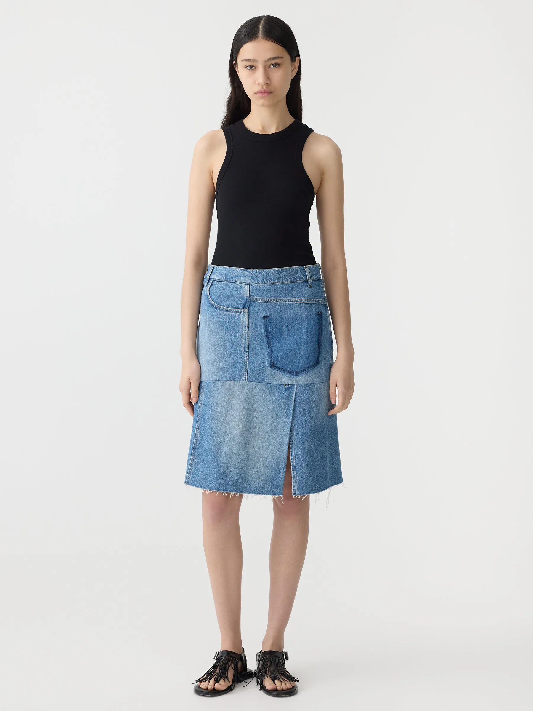 deconstructed denim skirt