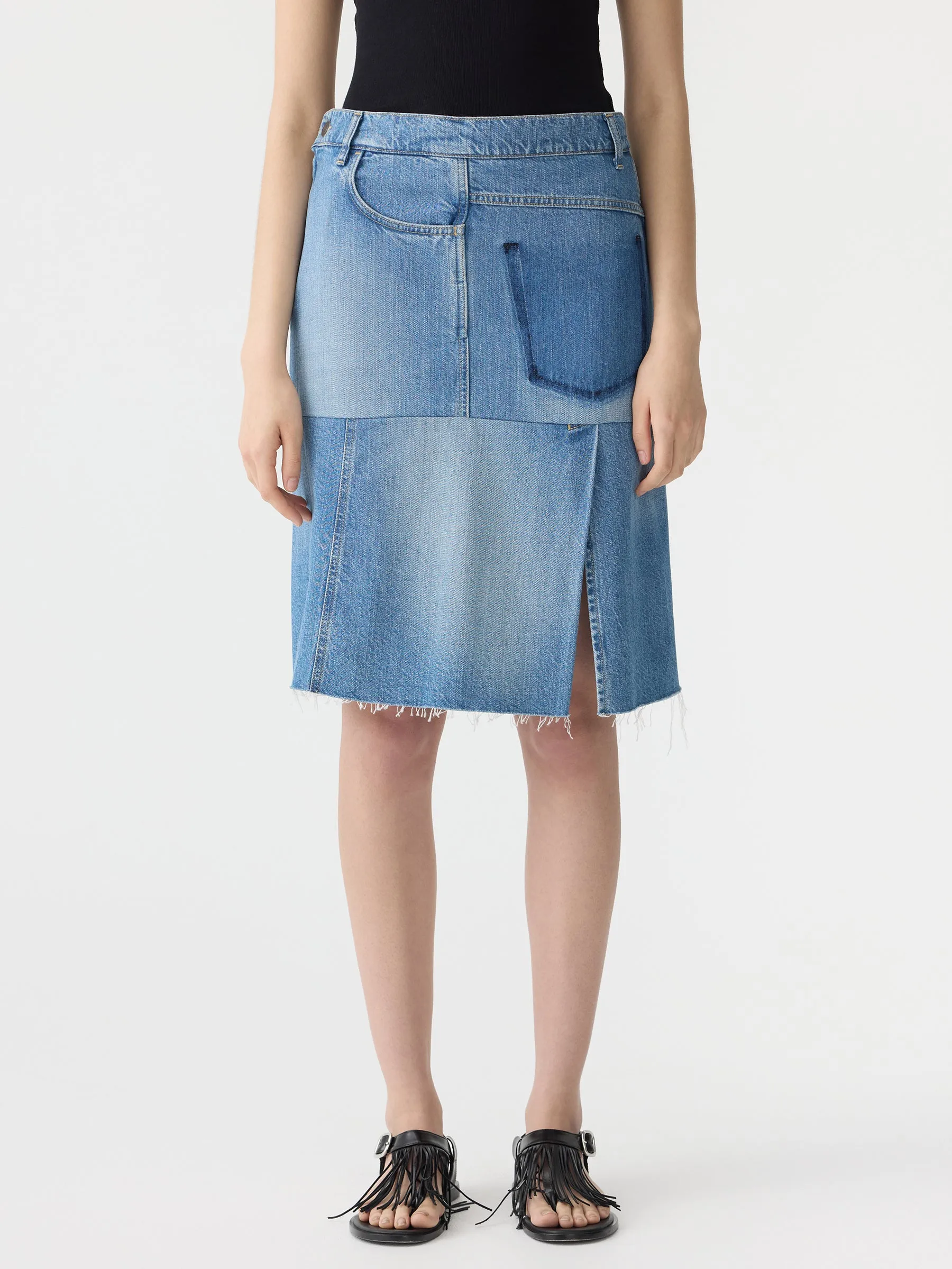 deconstructed denim skirt