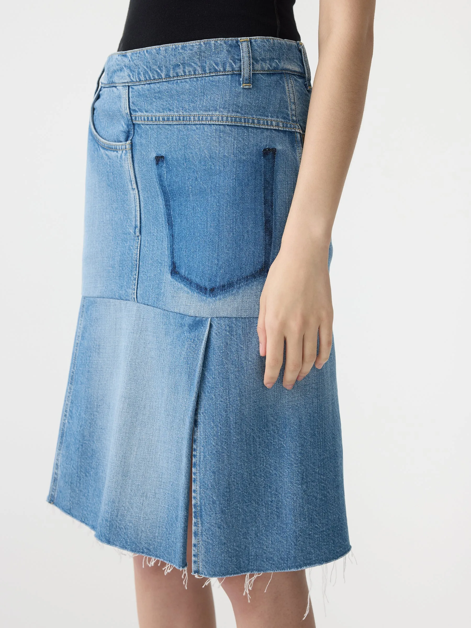 deconstructed denim skirt