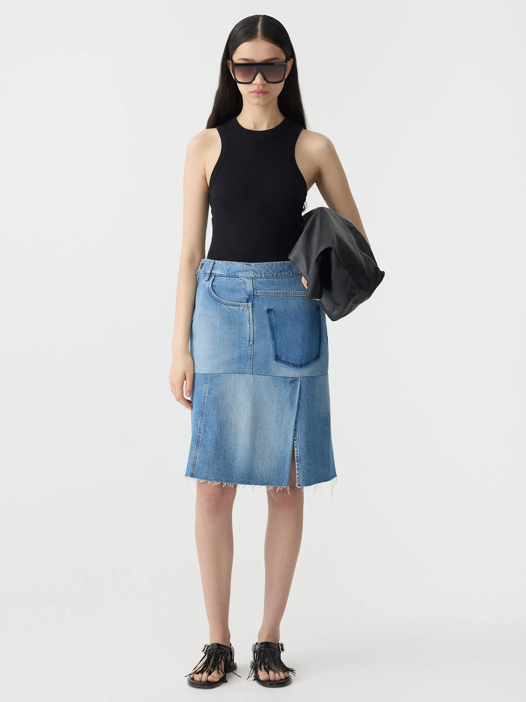 deconstructed denim skirt