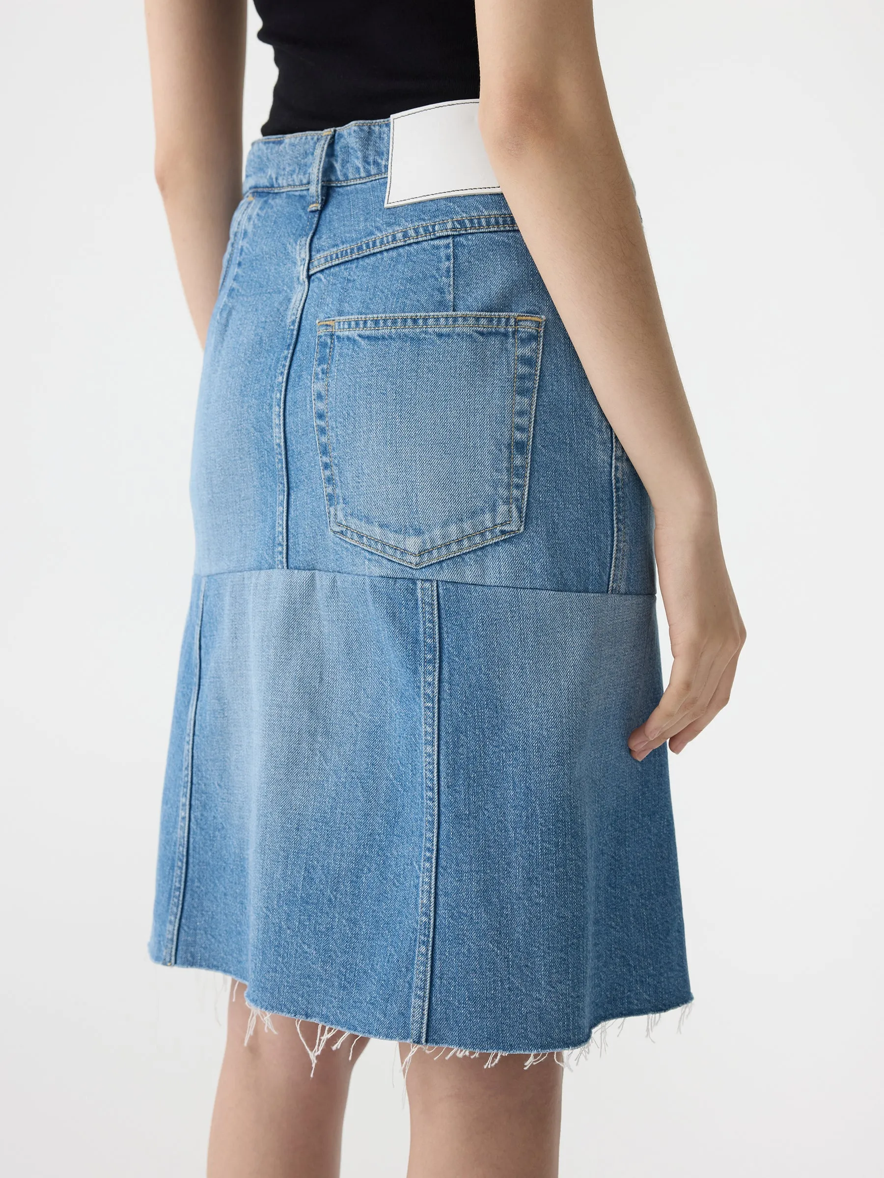 deconstructed denim skirt