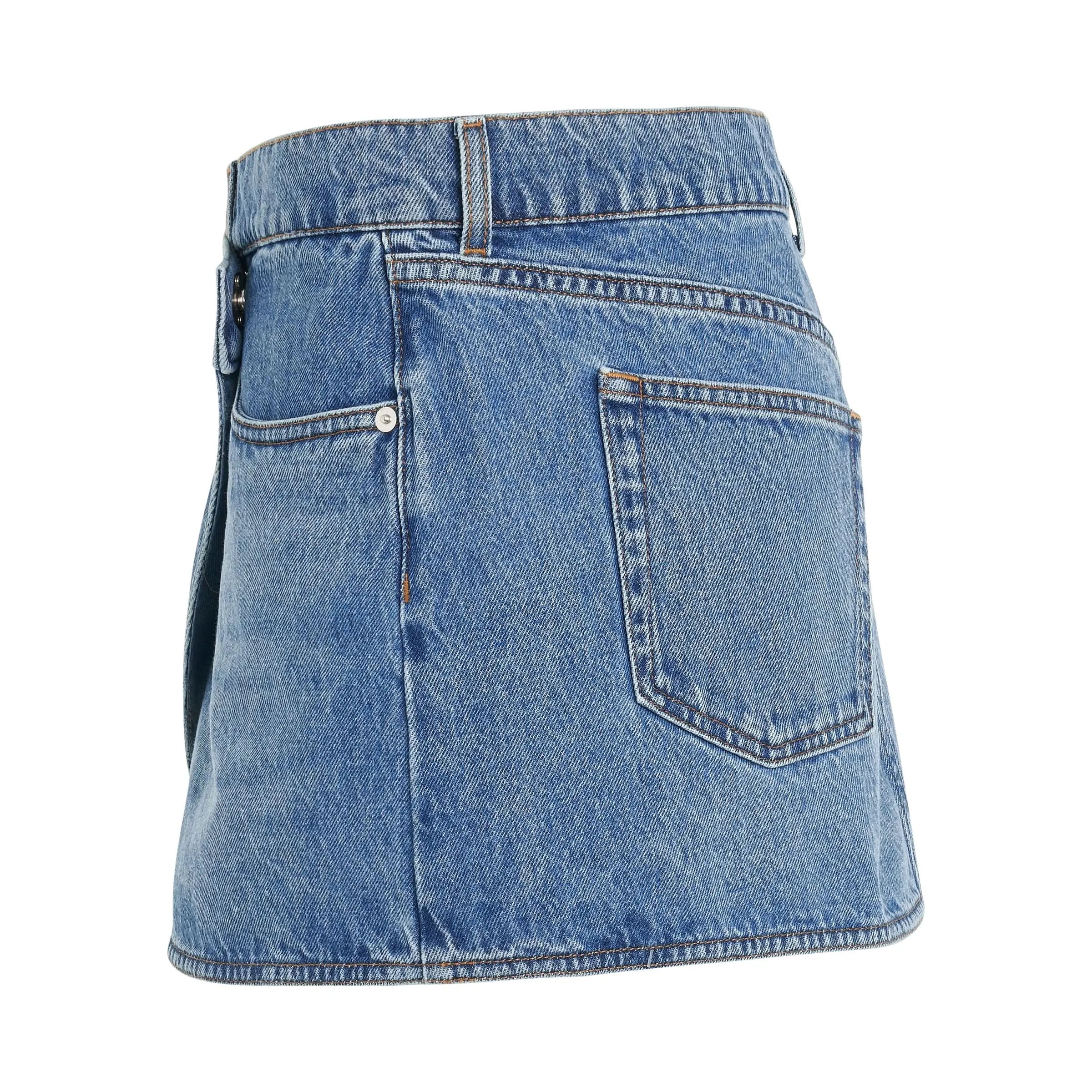 Denim Mini Skirt in Washed Blue