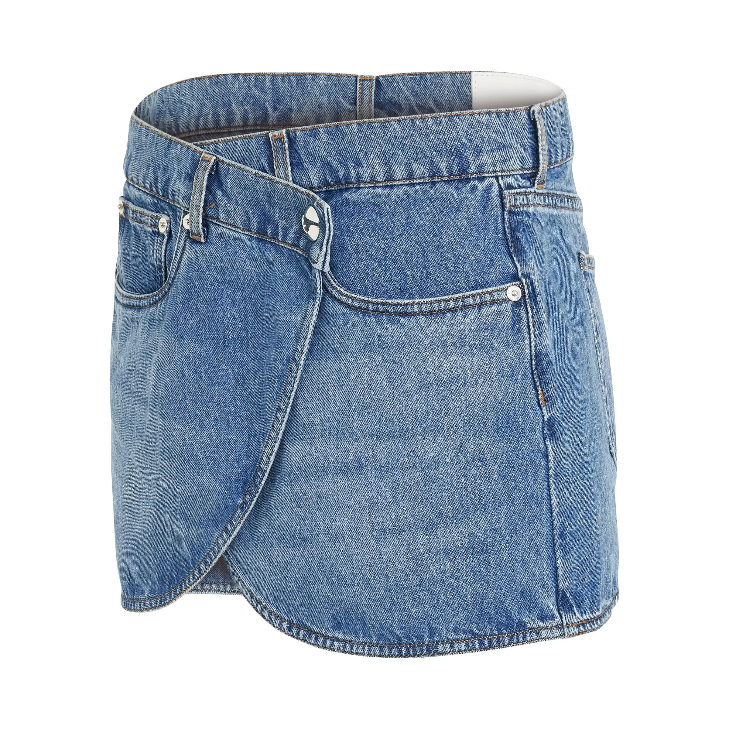 Denim Mini Skirt in Washed Blue