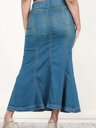 Fishtail Vintage Wash Skirt W/ Faux Buttons