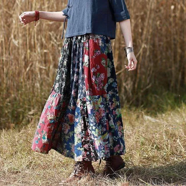 Floral Random Patchwork Skirt