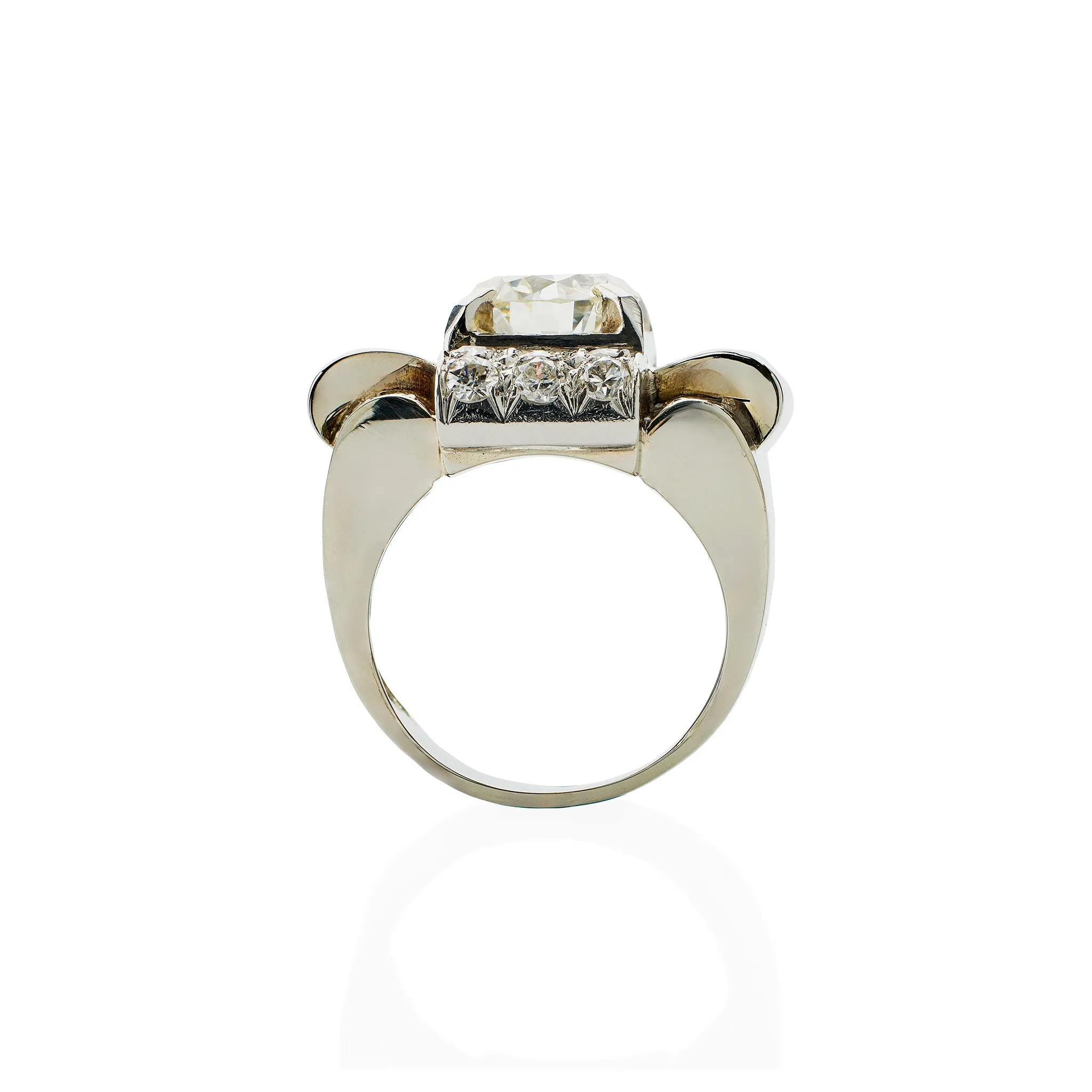 French Retro 18K White Gold and Diamond Ring