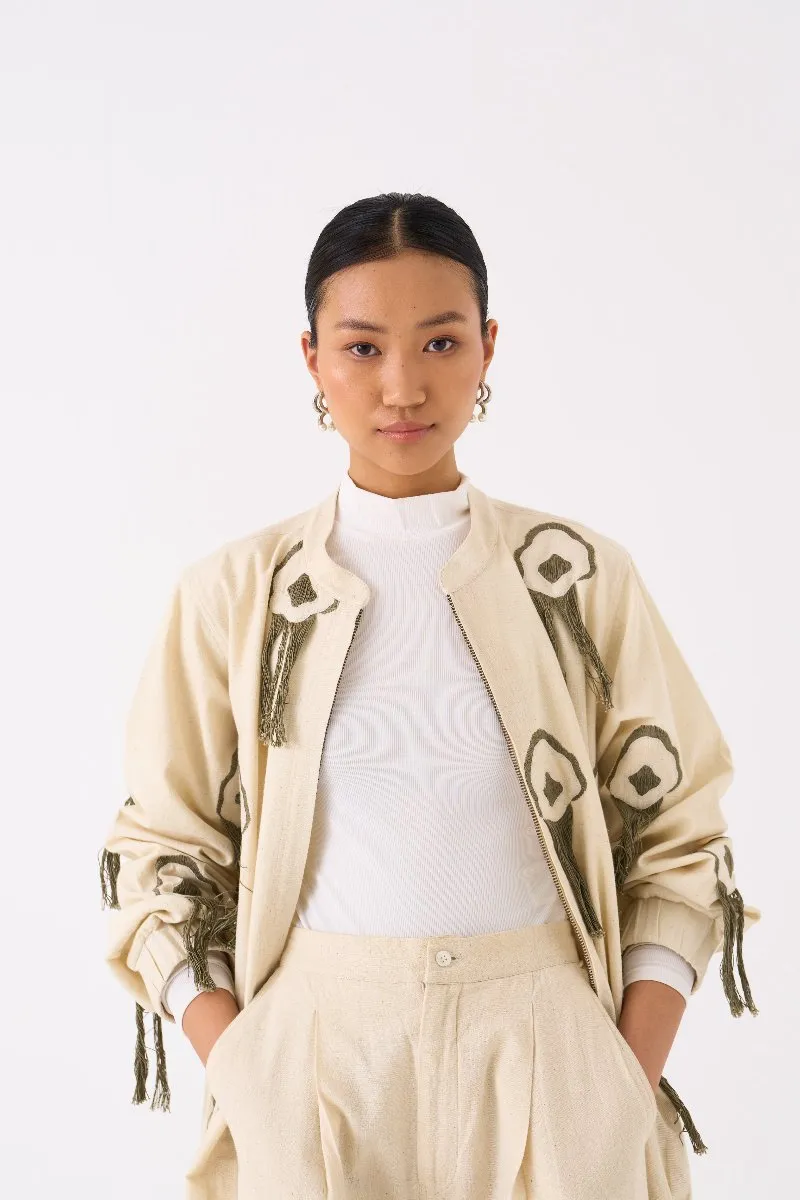 Fringe Bomber Jacket Co ord Set of 2 Ivory