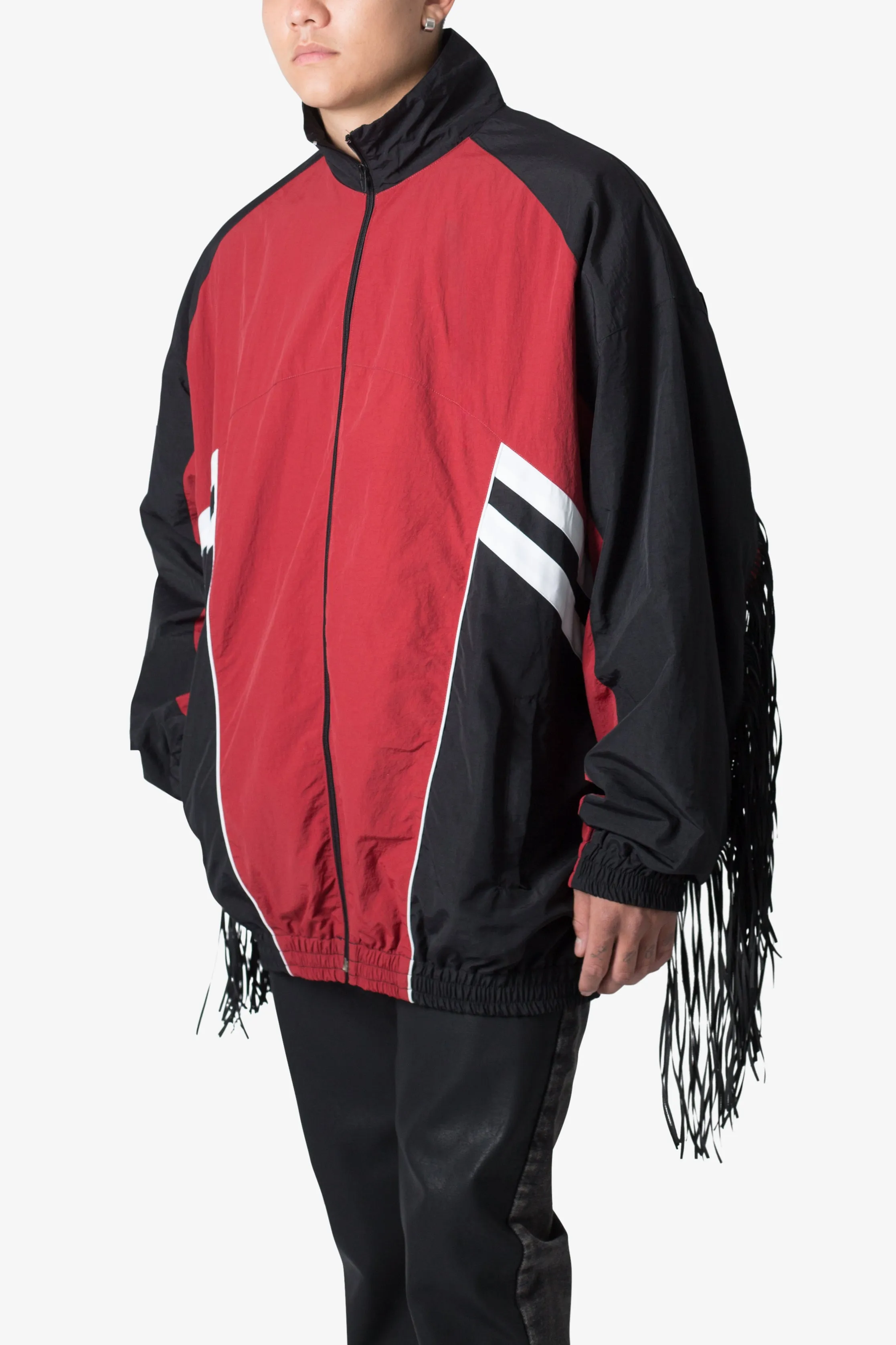 Fringe Nylon Track Jacket - Red/Black