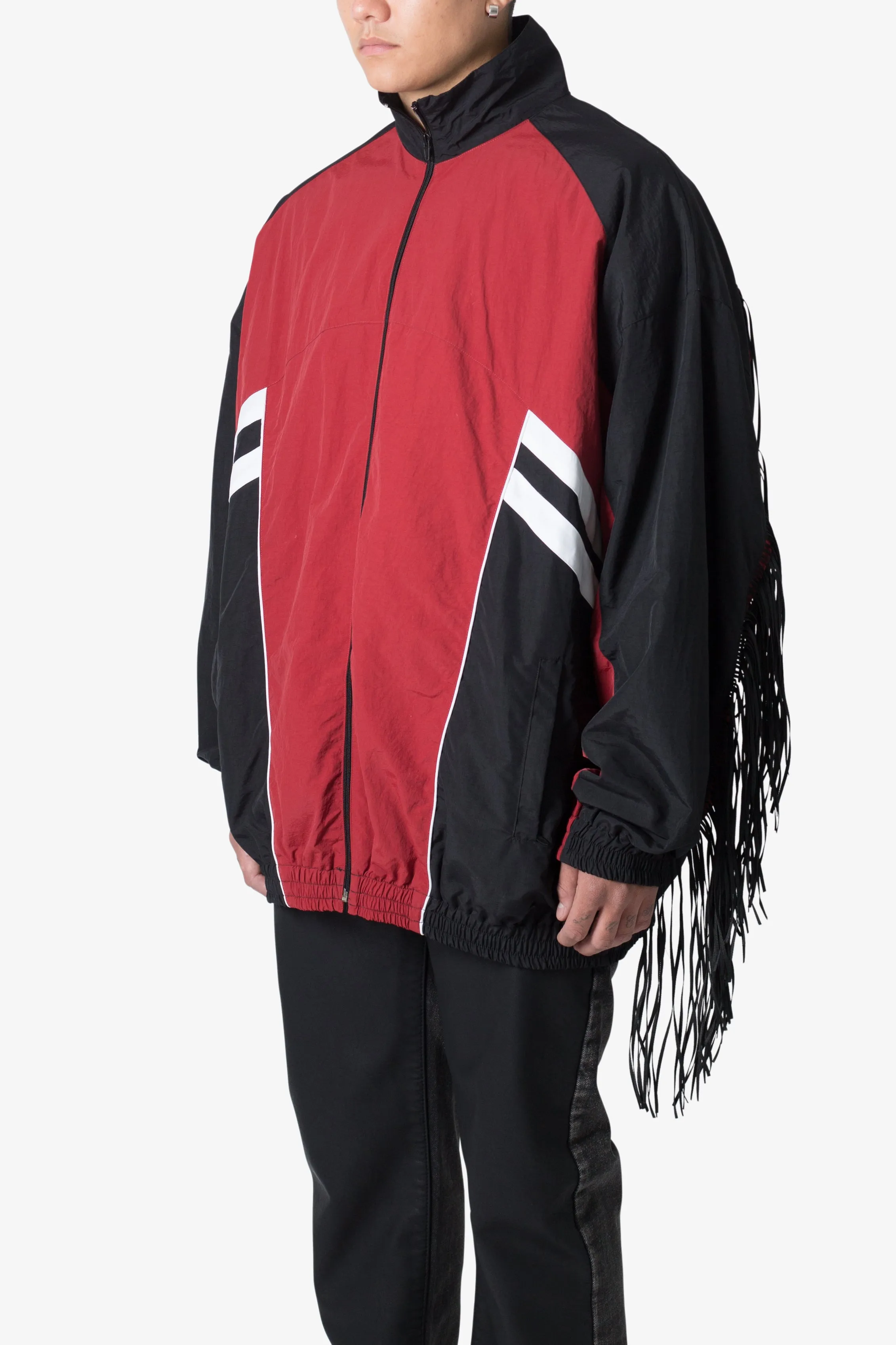 Fringe Nylon Track Jacket - Red/Black