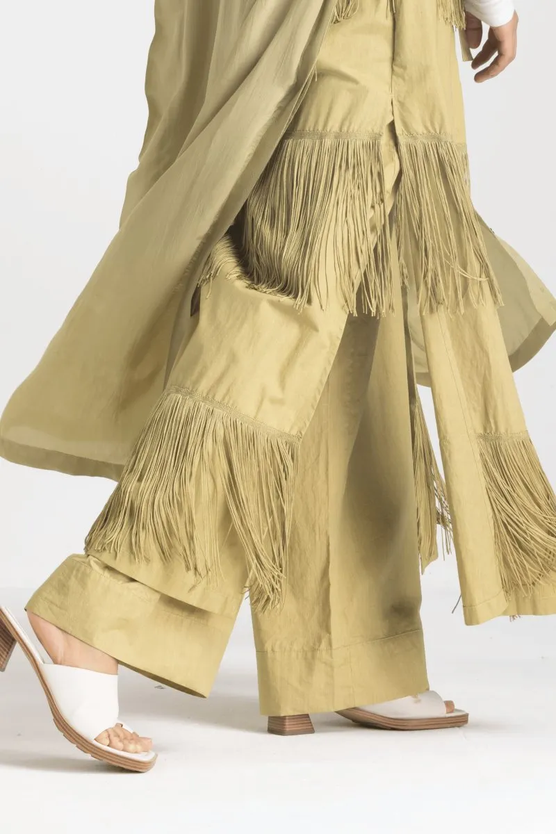 Fringe Skirt Pant Co-ord - Moss Green