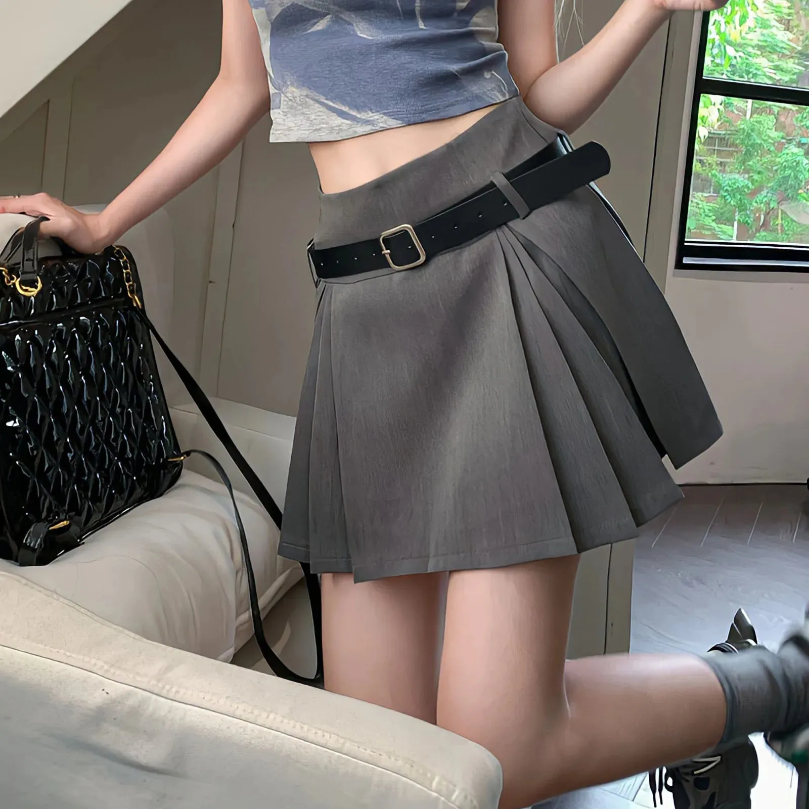 Girlary Faldas American Retro Style High Waist Solid Color Pleated Skirts Y2k Summer Black Tennis Japanese Harajuku Korean Mini Skirt Sh