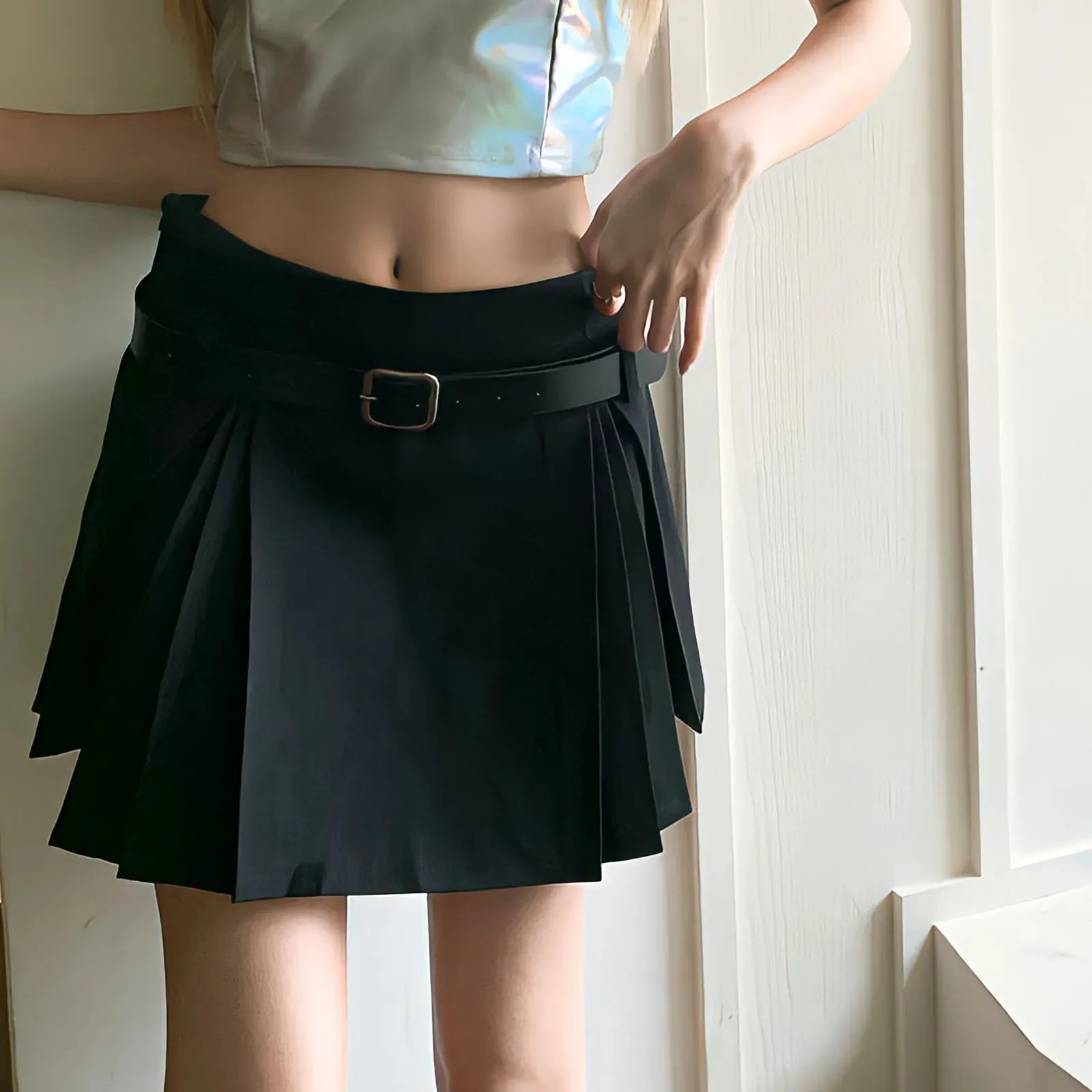 Girlary Faldas American Retro Style High Waist Solid Color Pleated Skirts Y2k Summer Black Tennis Japanese Harajuku Korean Mini Skirt Sh