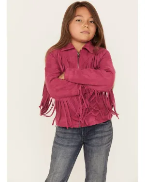 Girls Fringe Faux Suede Zip Moto Jacket