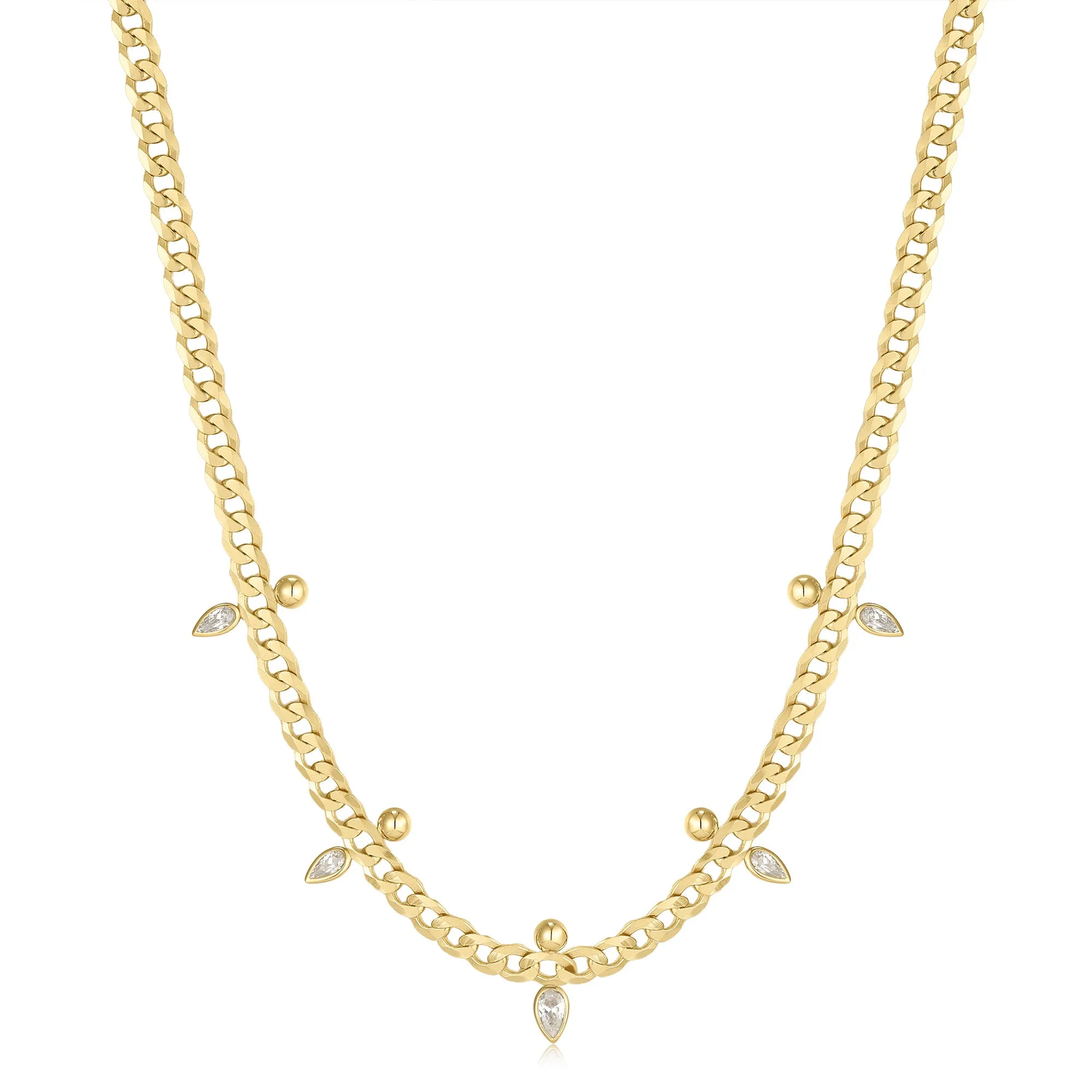 Gold Curb Chain Sparkle Point Necklace