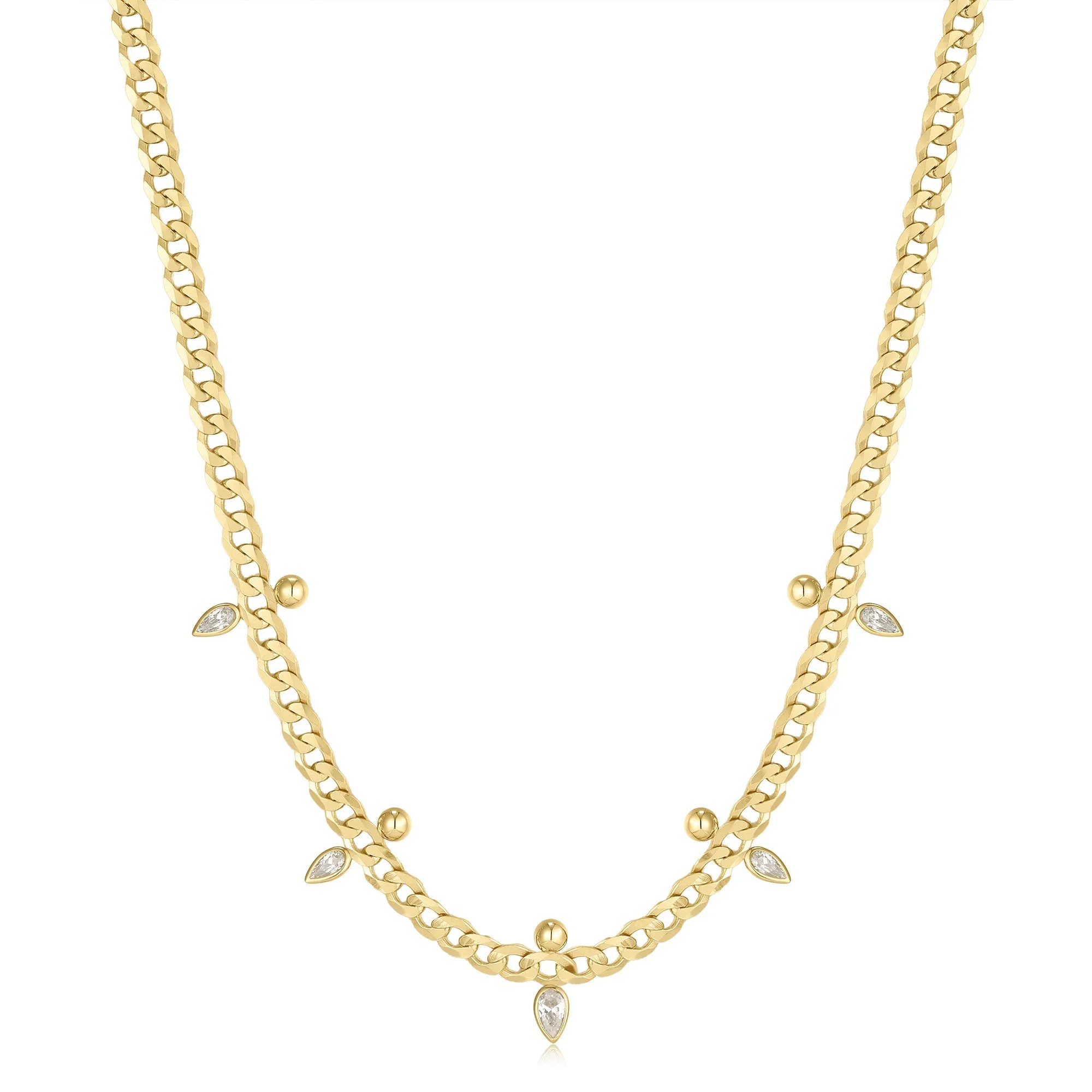 Gold Curb Chain Sparkle Point Necklace