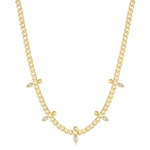 Gold Curb Chain Sparkle Point Necklace