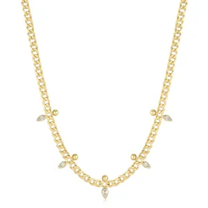 Gold Curb Chain Sparkle Point Necklace