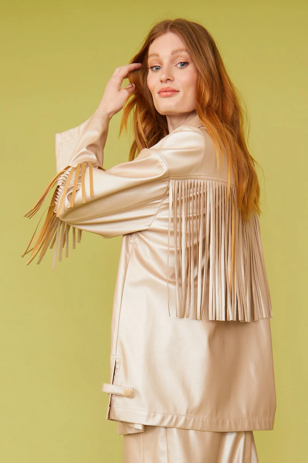 Gold Fringe Faux Leather Jacket