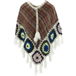 Granny Squares Crochet Poncho Short - Rainbow/Cream