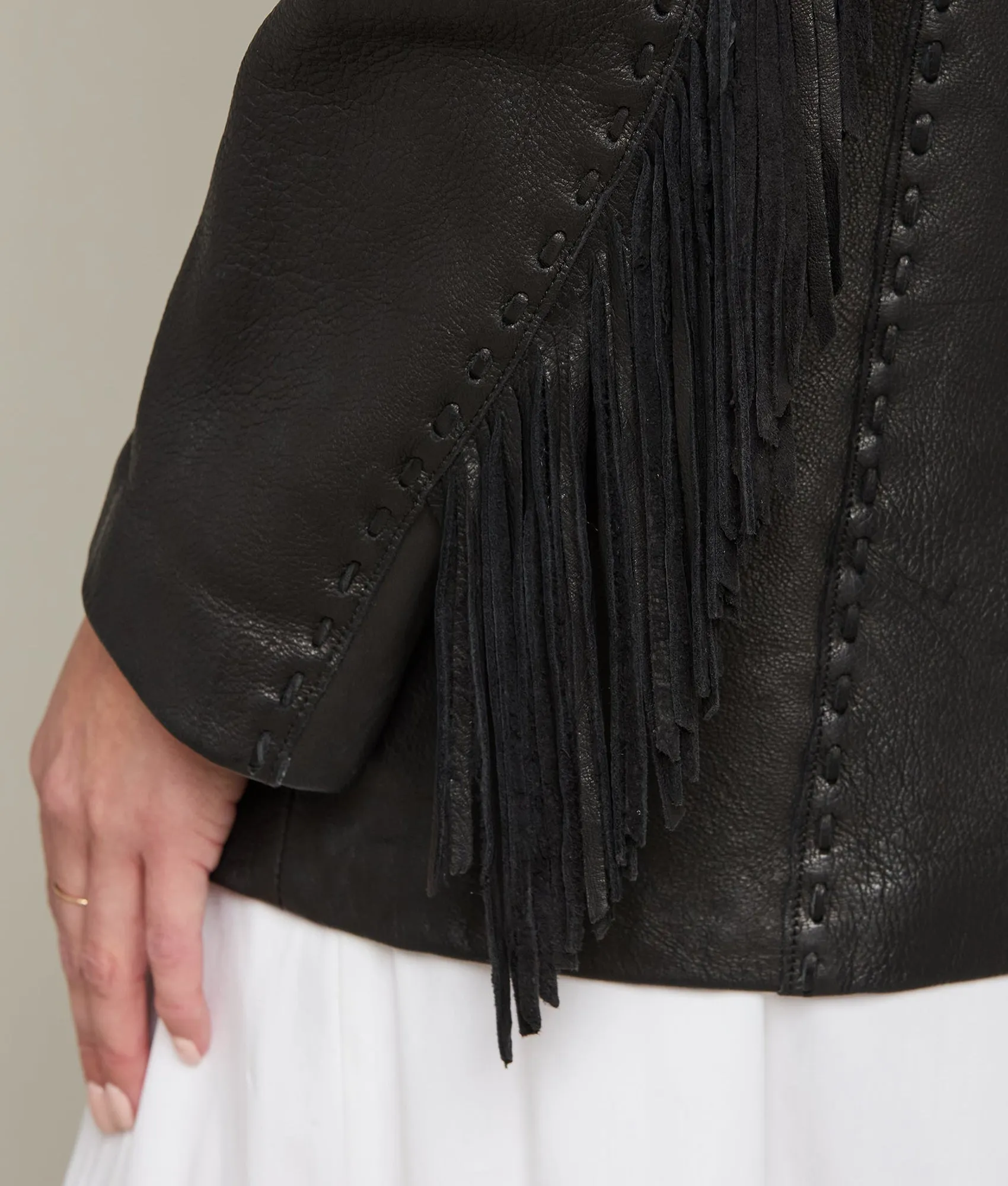 Hair-On Yoke Fringe Jacket :: Black