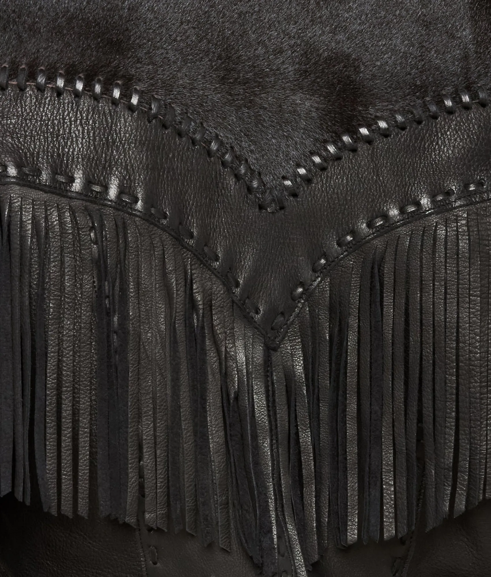 Hair-On Yoke Fringe Jacket :: Black