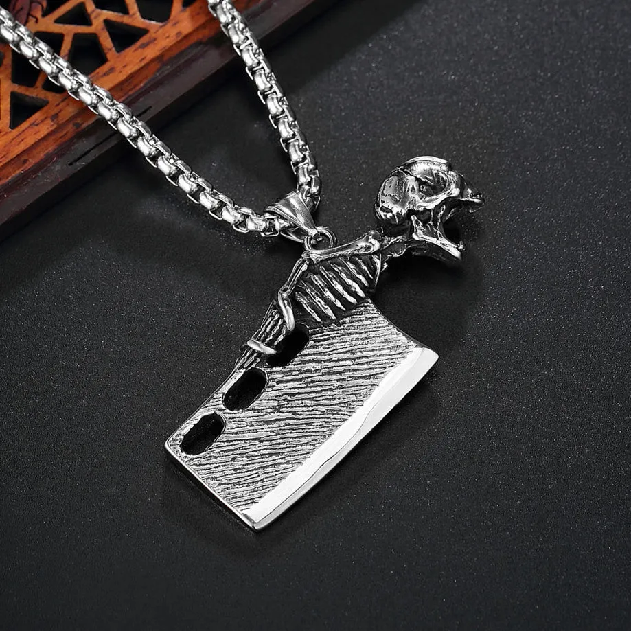 Halloween Skull Kitchen Knife Titanium Steel Necklace for Men