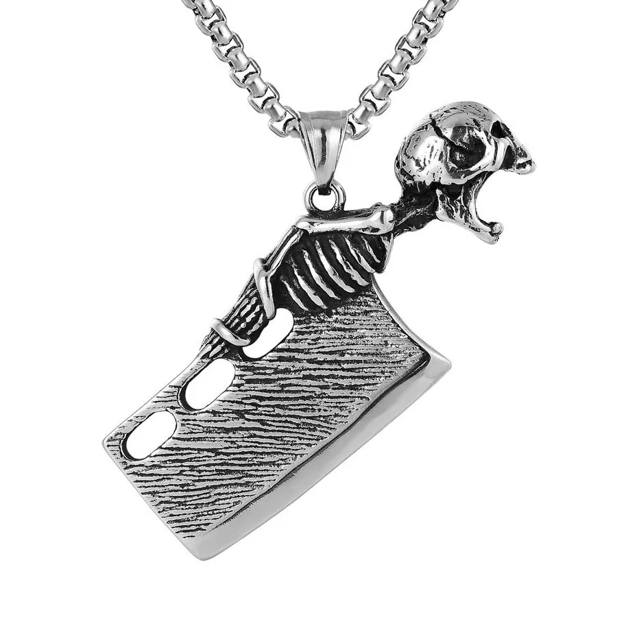 Halloween Skull Kitchen Knife Titanium Steel Necklace for Men