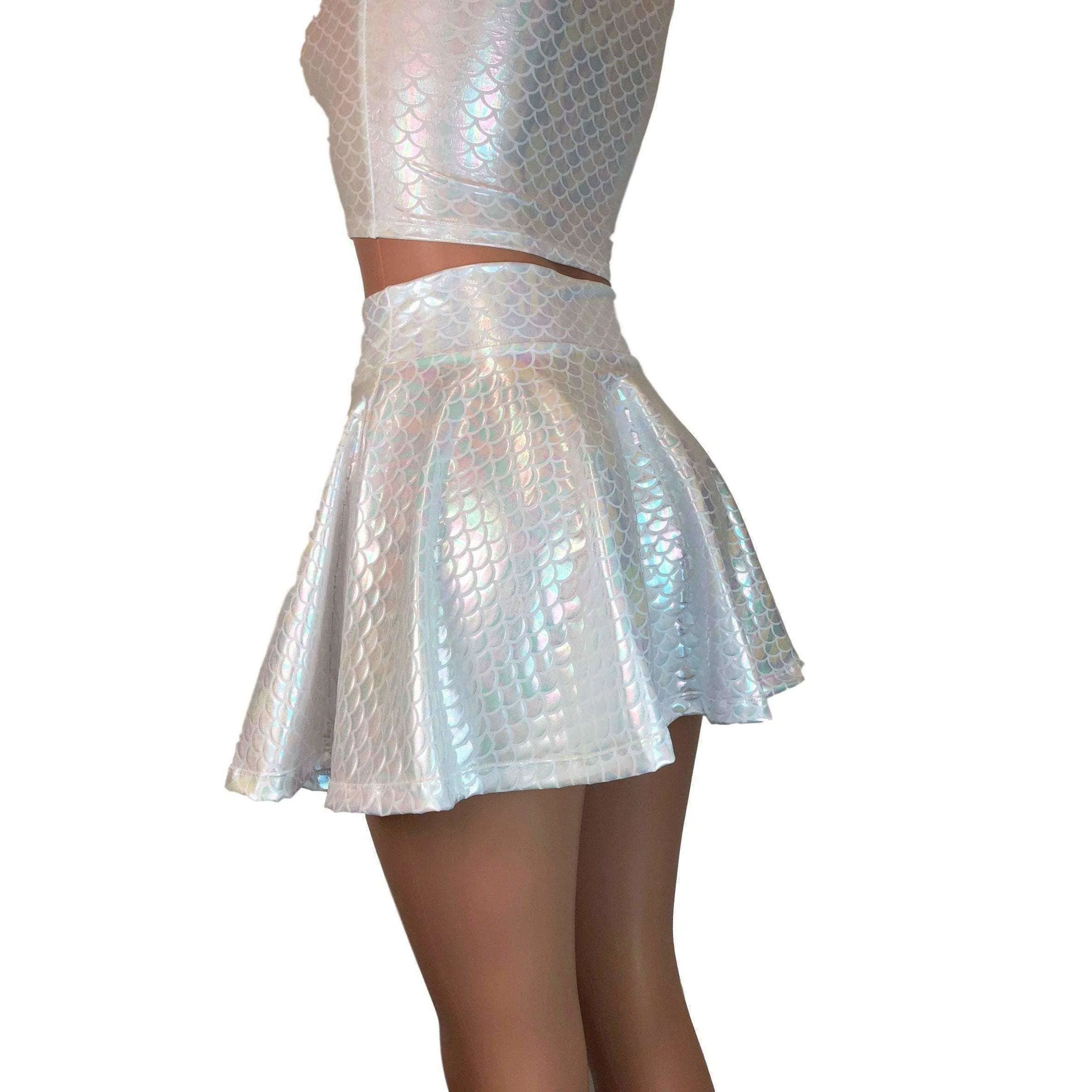 Iridescent White Mermaid Skirt or Dragon Scales Skater Skirt