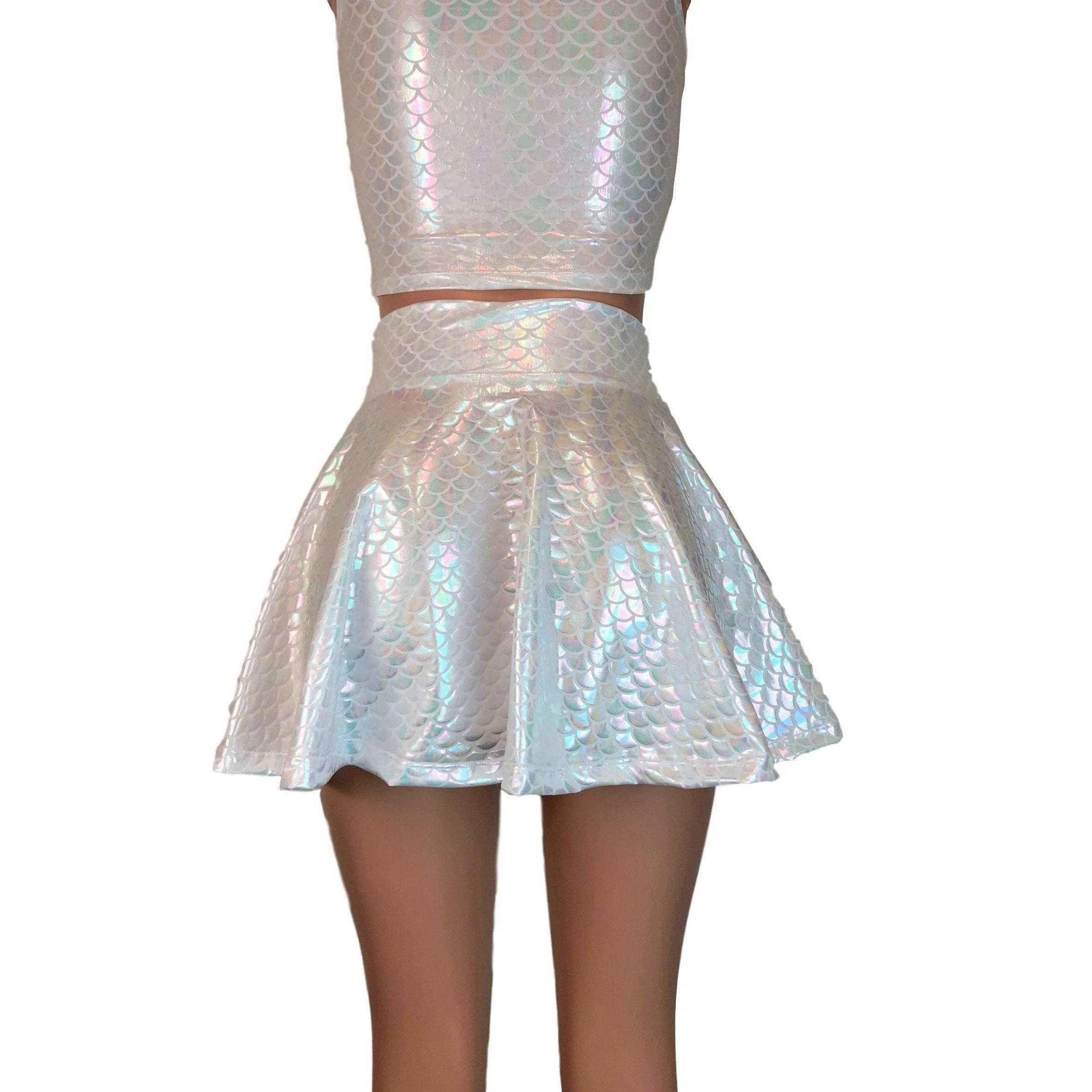 Iridescent White Mermaid Skirt or Dragon Scales Skater Skirt