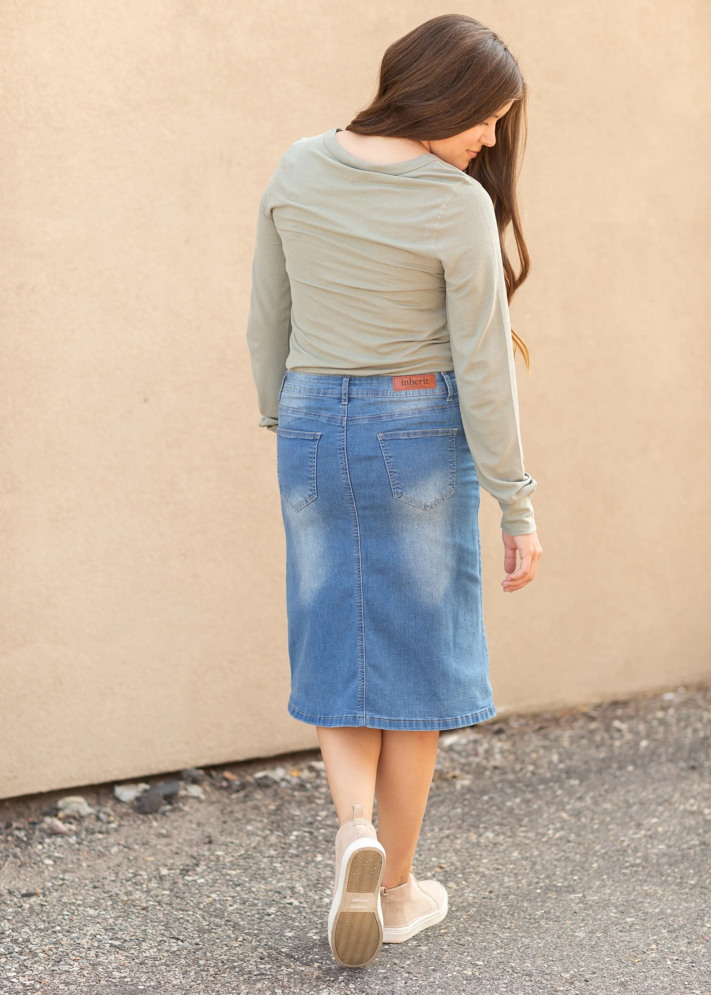 Josie Vintage Wash Button Front Midi Denim Skirt - FINAL SALE