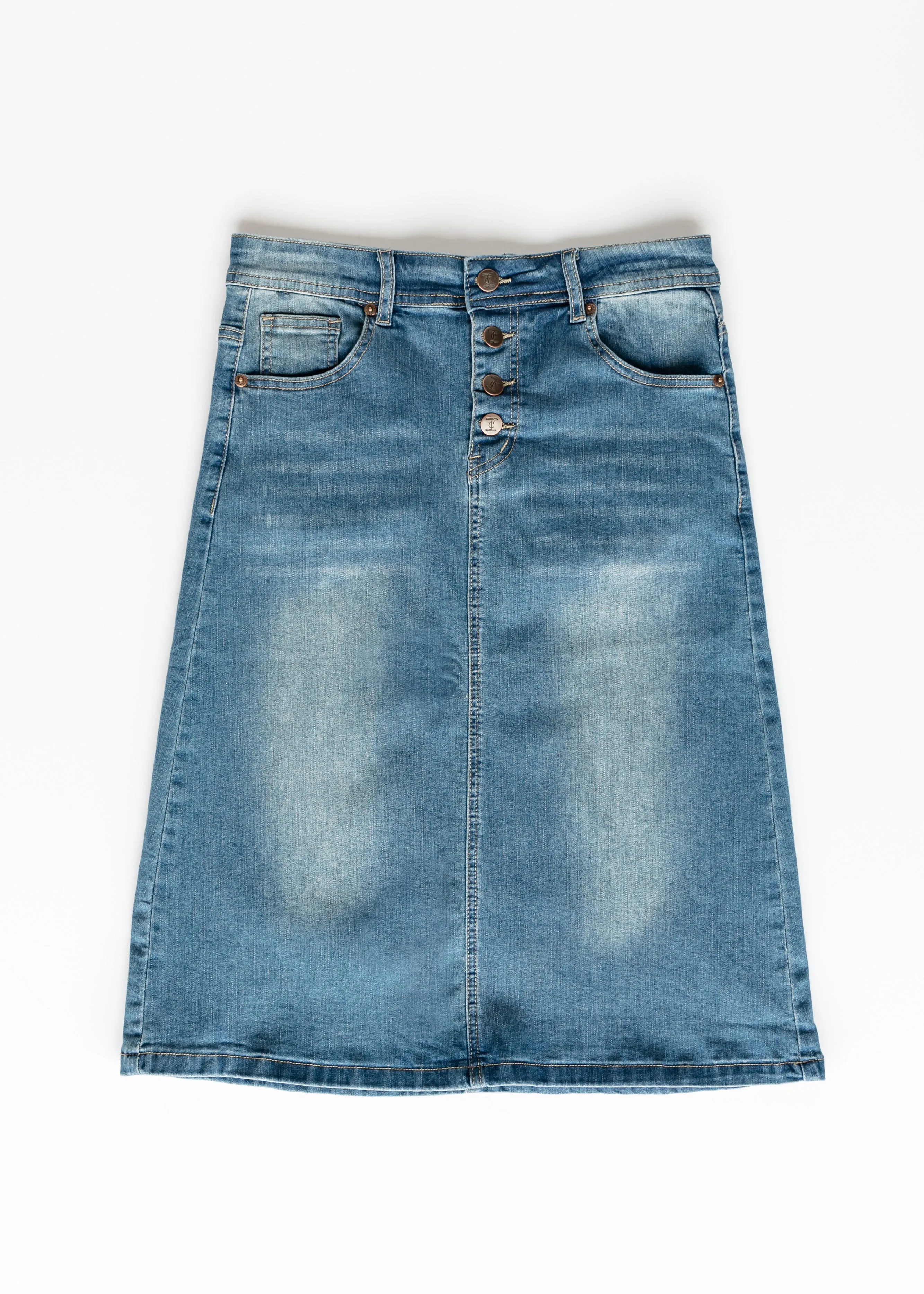 Josie Vintage Wash Button Front Midi Denim Skirt - FINAL SALE