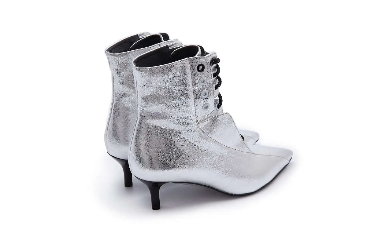 Ladies Retro Lace Up Bootie 5164 Silver