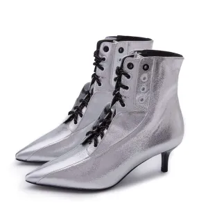 Ladies Retro Lace Up Bootie 5164 Silver