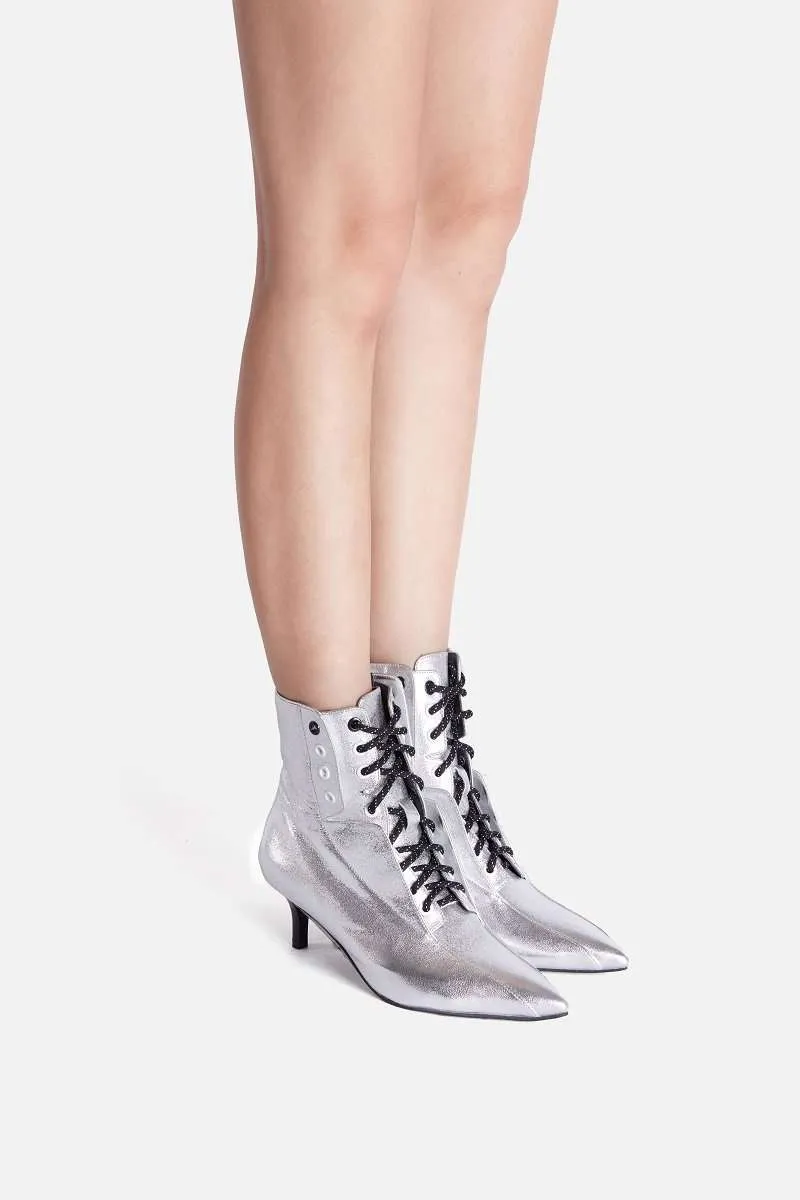 Ladies Retro Lace Up Bootie 5164 Silver