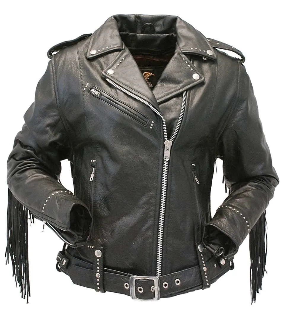 Ladies Stud & Fringe Leather Jacket #L9028ZSFK