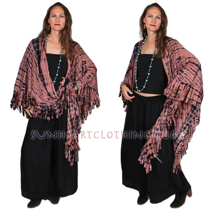 Last One! Sunheart Malibu Batik Fringe Ruana Jacket Hippie Chic Plus Resort Wear Artisan