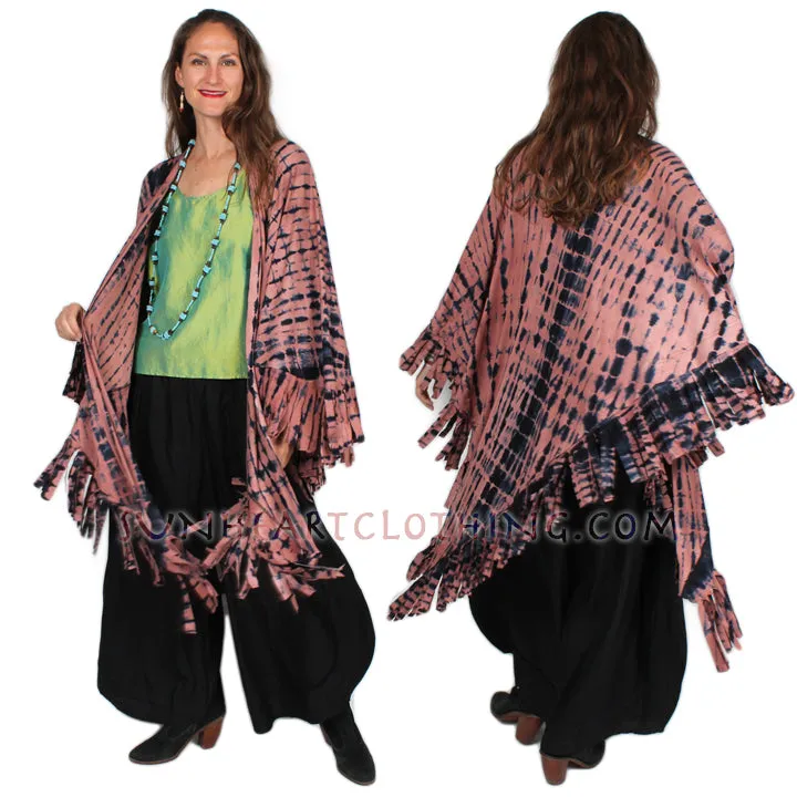 Last One! Sunheart Malibu Batik Fringe Ruana Jacket Hippie Chic Plus Resort Wear Artisan