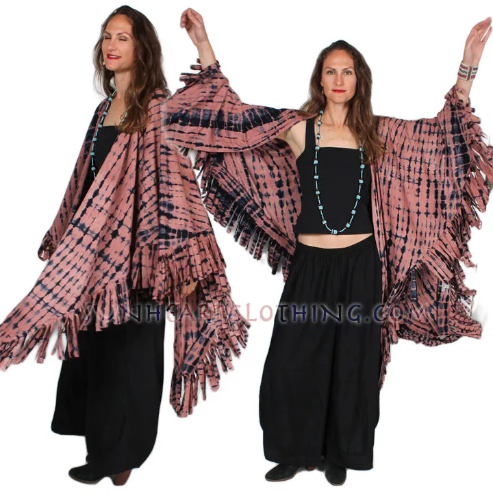 Last One! Sunheart Malibu Batik Fringe Ruana Jacket Hippie Chic Plus Resort Wear Artisan