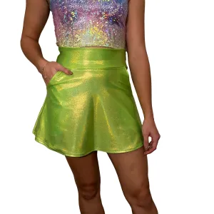 Lime Green Holographic A-line Skirt w/Optional Pockets