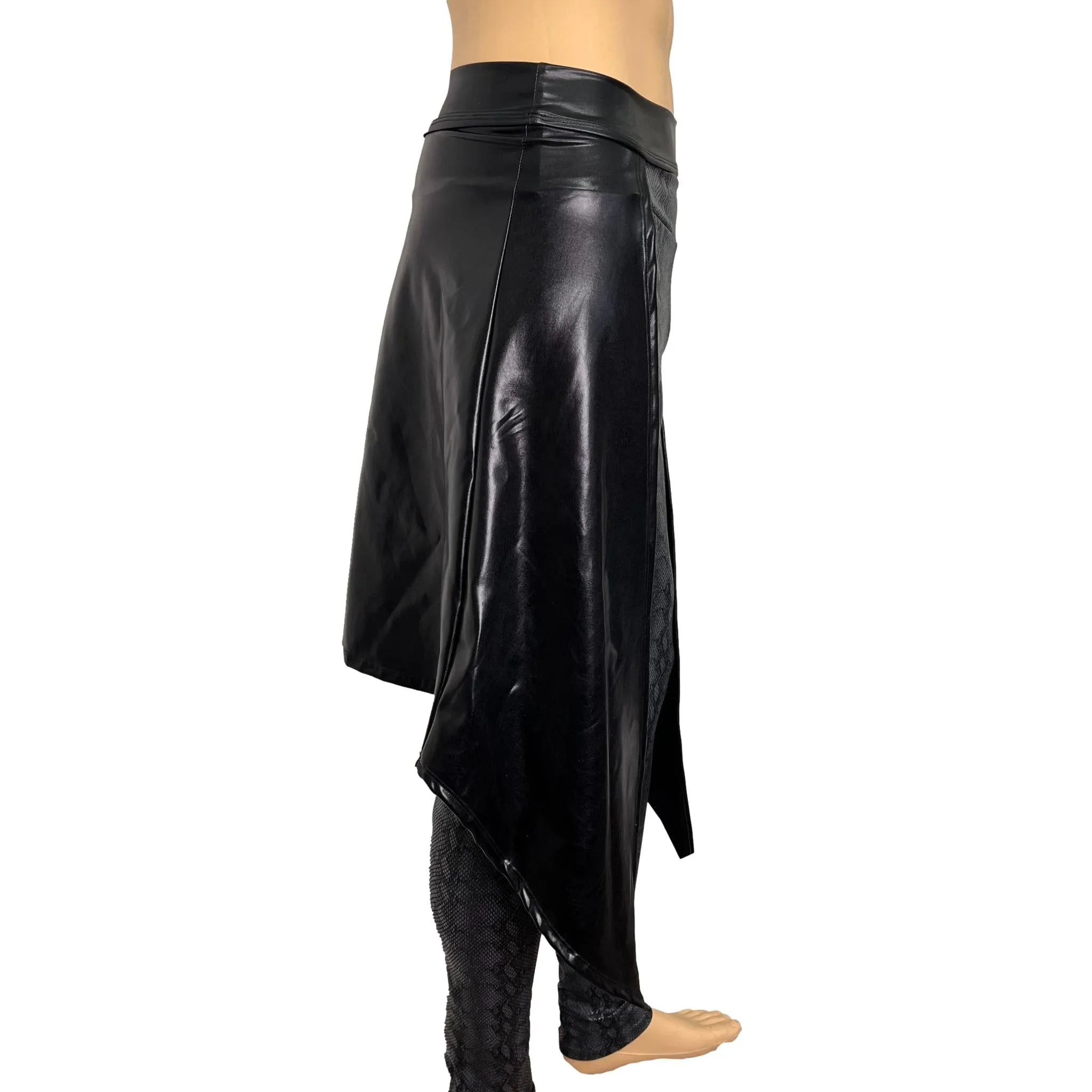 Long Cape Skirt - Black Metallic - Unisex Men/Women Open-Front Skirt