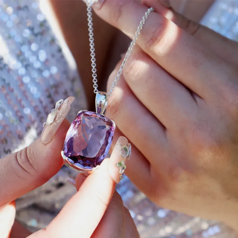 Lopaz Amethyst Rectangle Statement Pendant