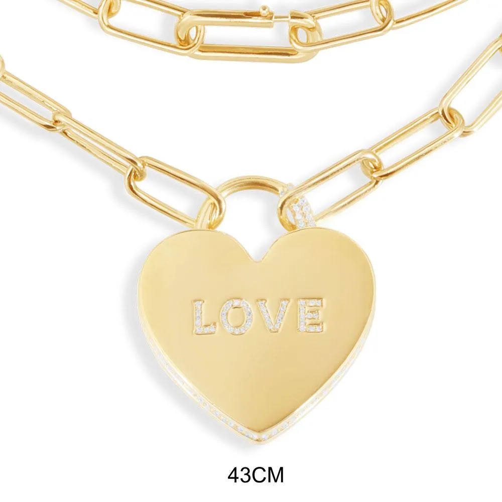 LOVE Locket Chain Necklace - Yellow Silver