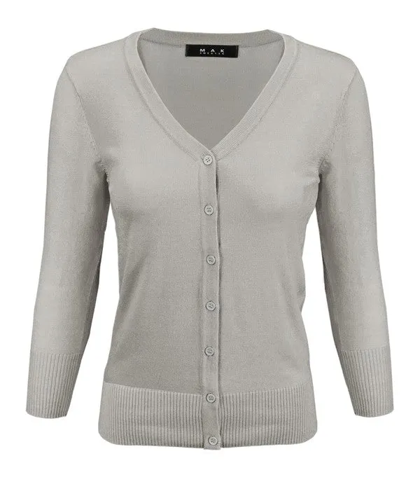 Mak V-Neck Button Down Knit Plus Size Cardigan Sweater