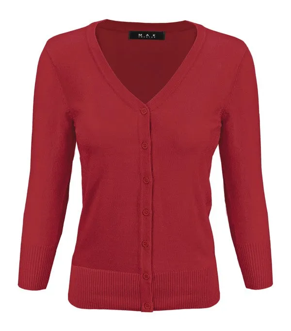 Mak V-Neck Button Down Knit Plus Size Cardigan Sweater