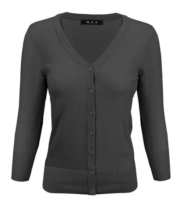 Mak V-Neck Button Down Knit Plus Size Cardigan Sweater