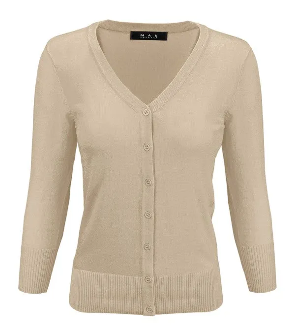 Mak V-Neck Button Down Knit Plus Size Cardigan Sweater