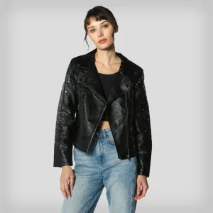 Members Only Women's Faux Leather Studded Biker Jacket