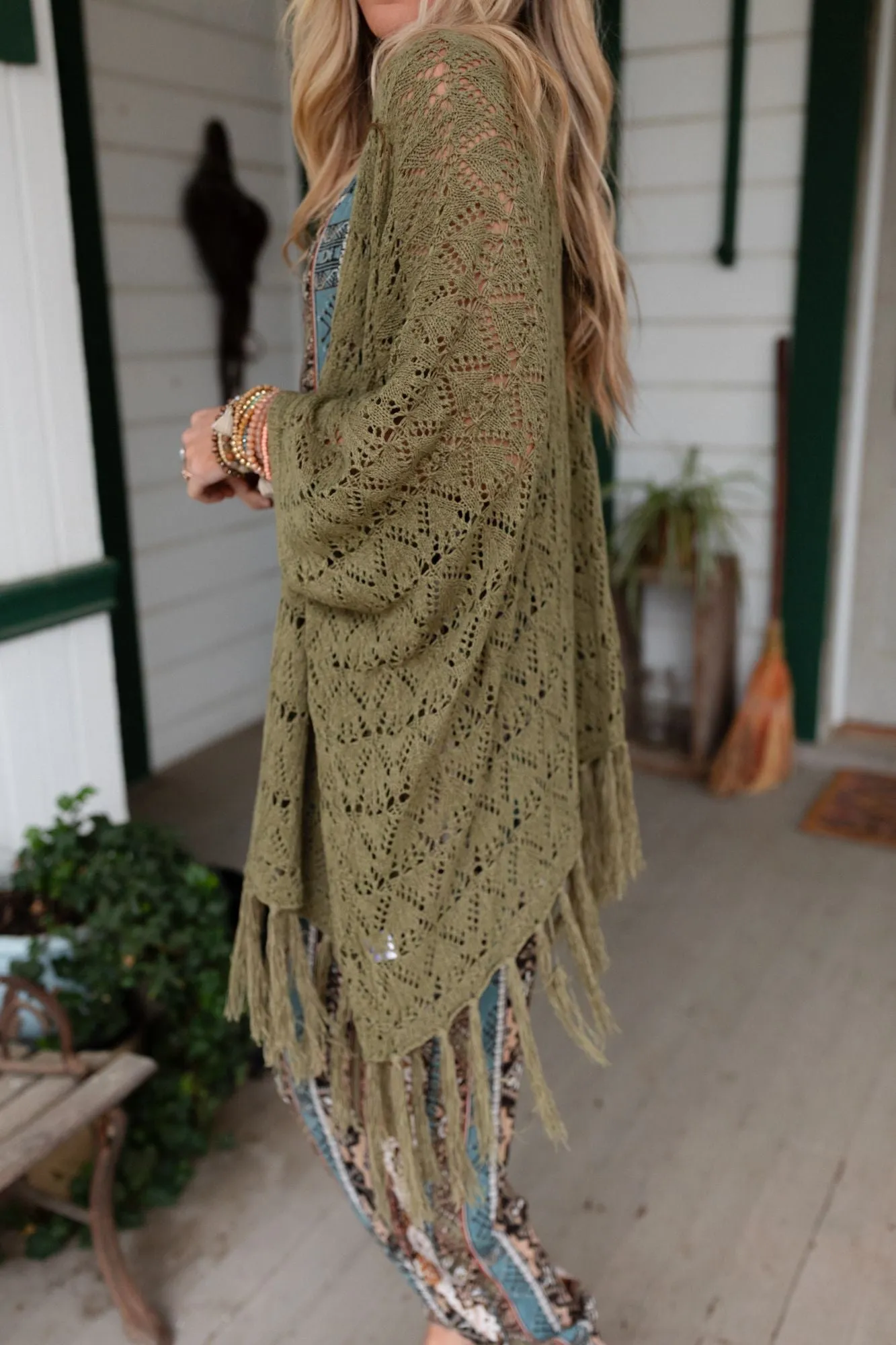 On The Fringe Kimono - Olive